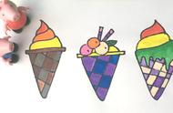 简笔画画3种水果冰淇淋并着色（七彩冰激凌）
